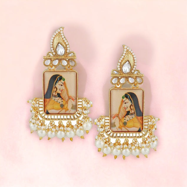 Statement Rajisthani Queen Kundan And Pearl Earrings (ST737)