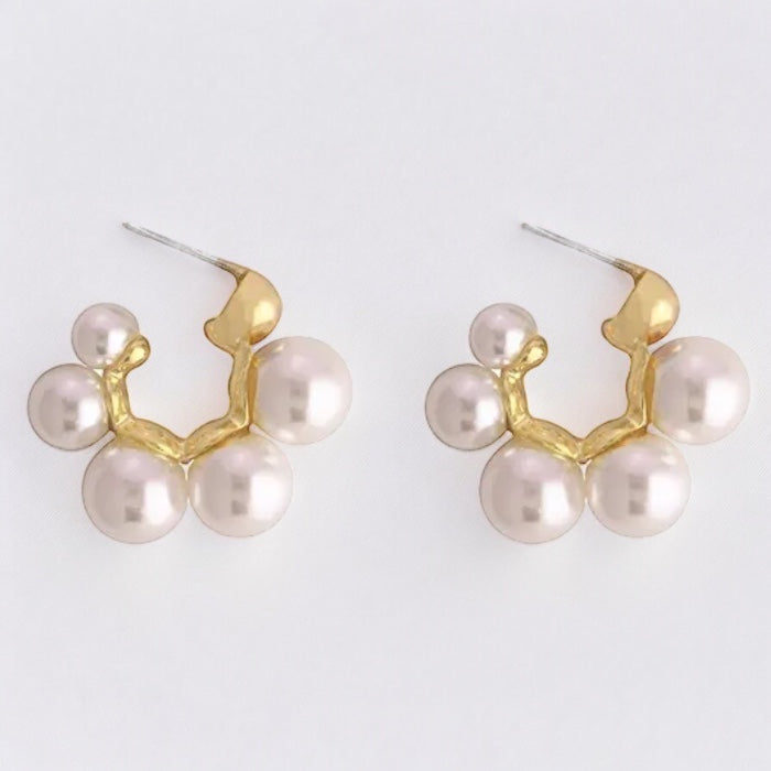 Chunky Beaded Pearl Hoop Earrings (ST883)