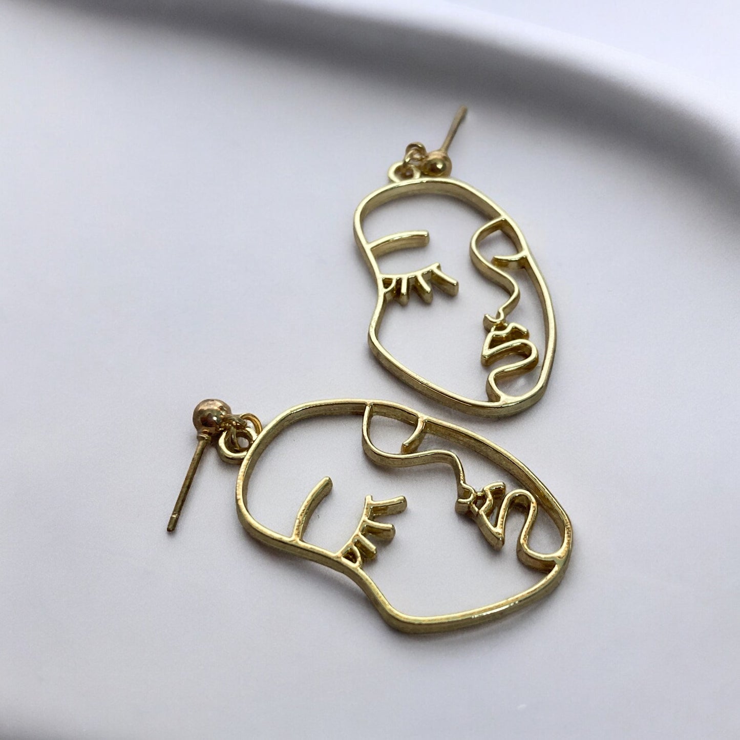 Gold Abstract Women's Face Earrings (ST564)