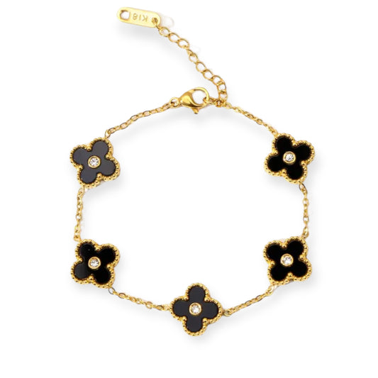 Black 18K Gold Plated Clover Flower Bracelet (ST922)