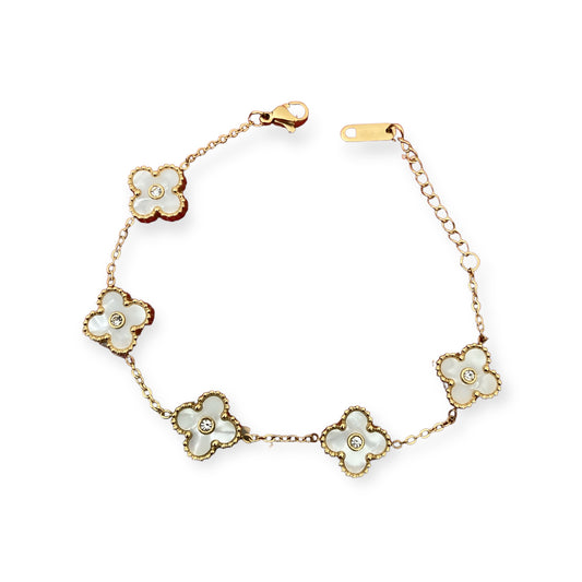 White 18K Gold Plated Clover Flower Bracelet (ST922)