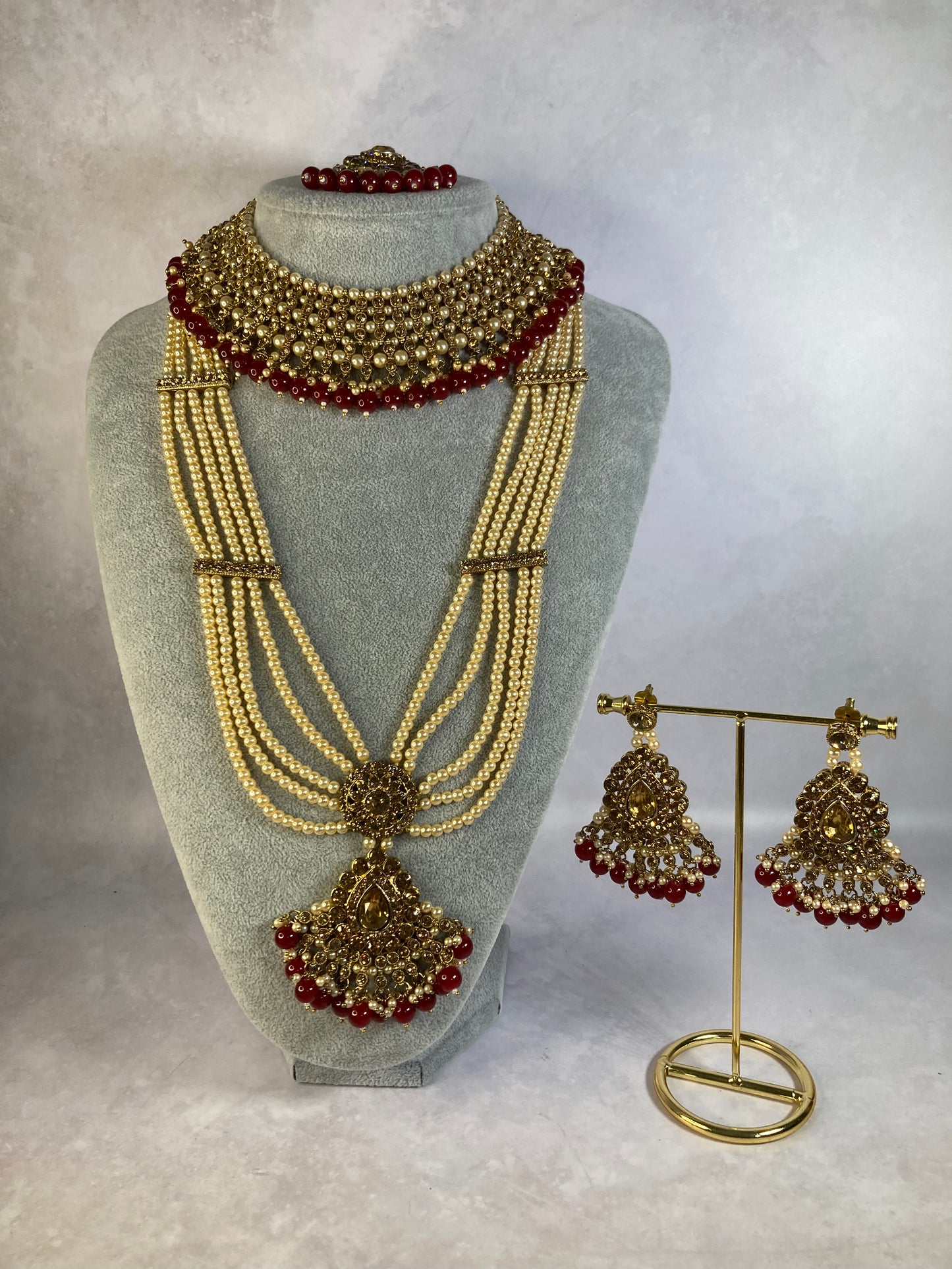 Riyasat Meenakari Kundan Pearl Set (ST128) (Antique Maroon)