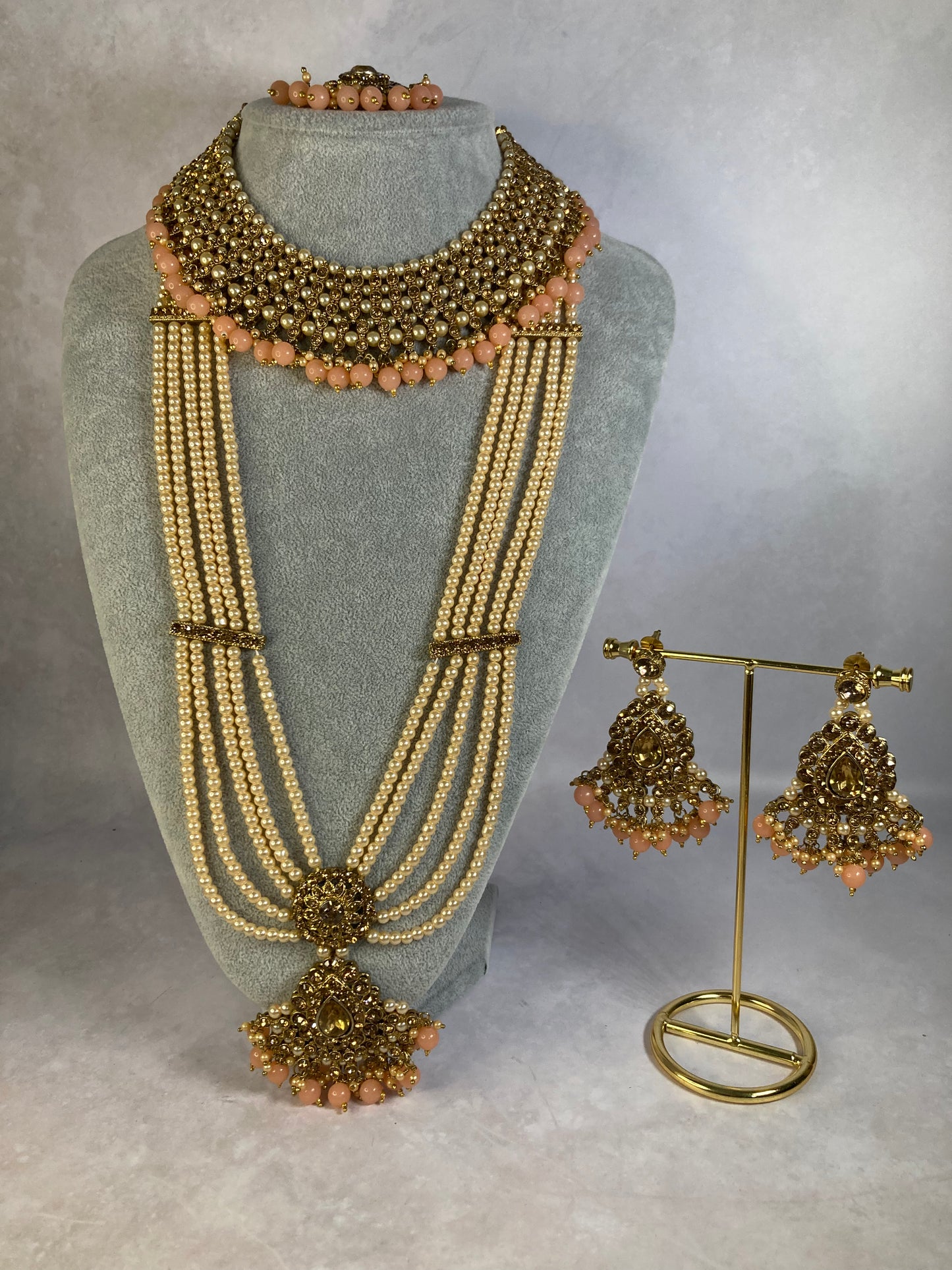 Riyasat Meenakari Kundan Pearl Set (ST128) (Peach)