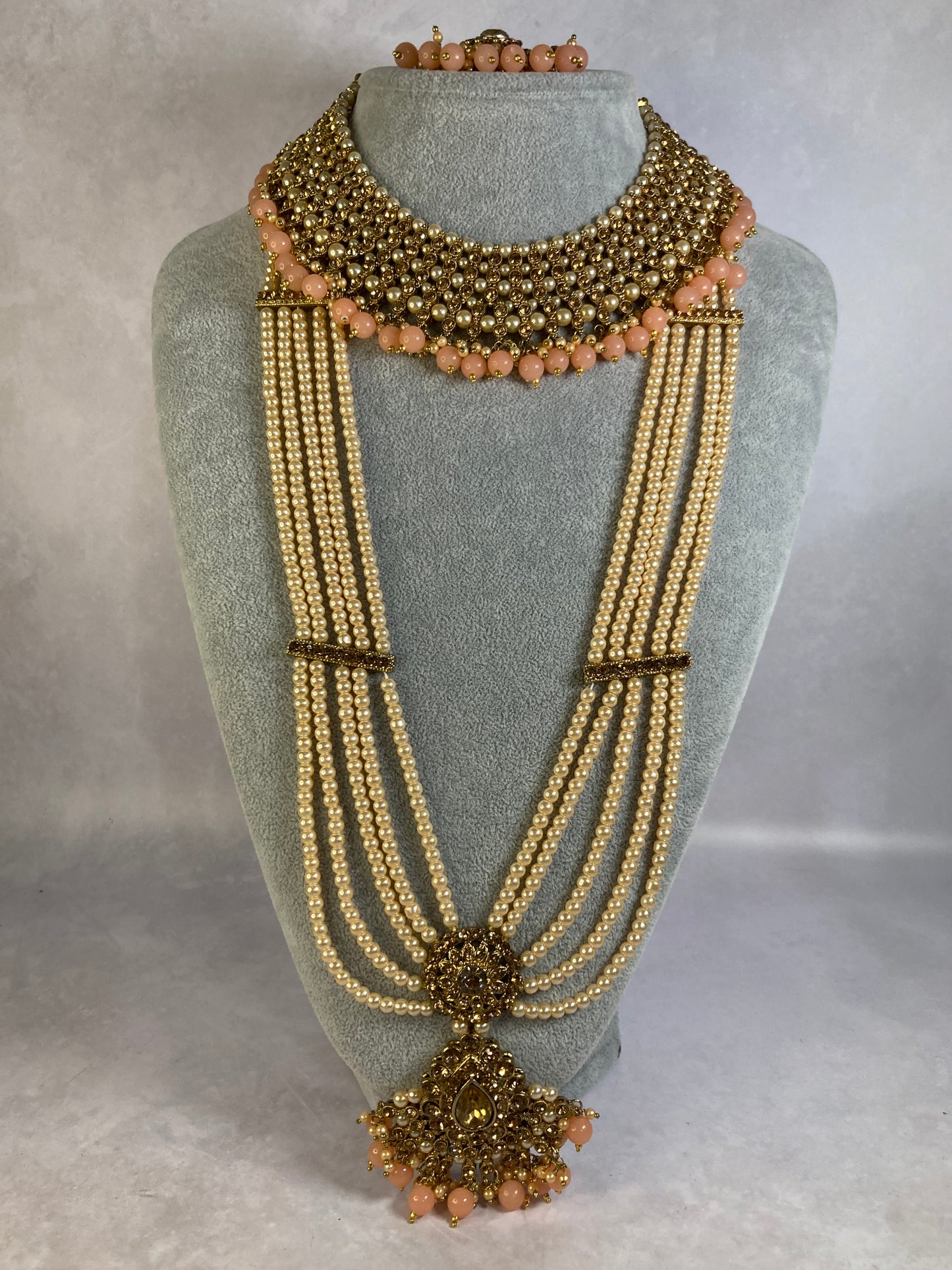 Riyasat Meenakari Kundan Pearl Set (ST128) (Peach)