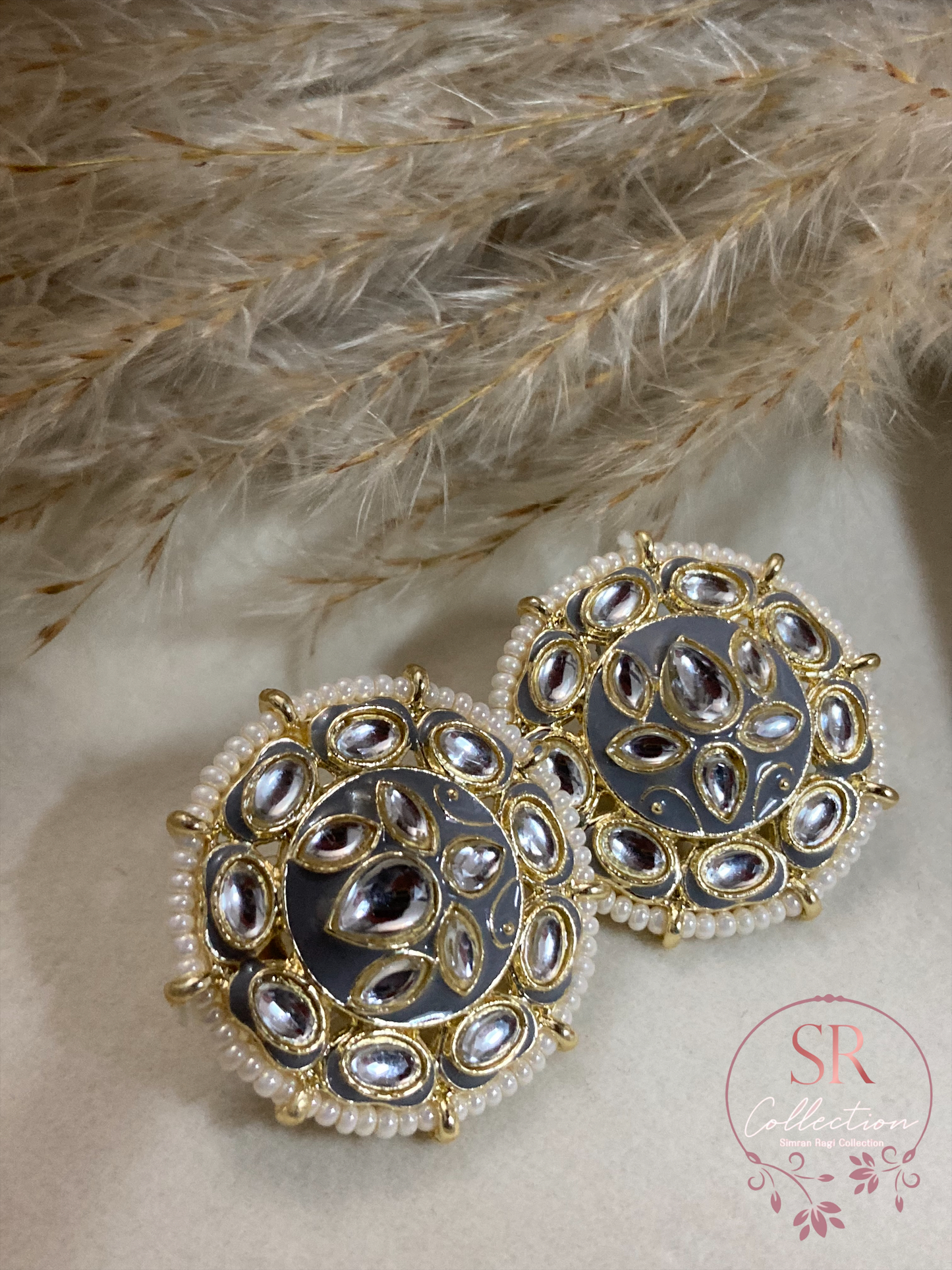 Ruhi Meenakari Stud Earrings (ST089) Grey