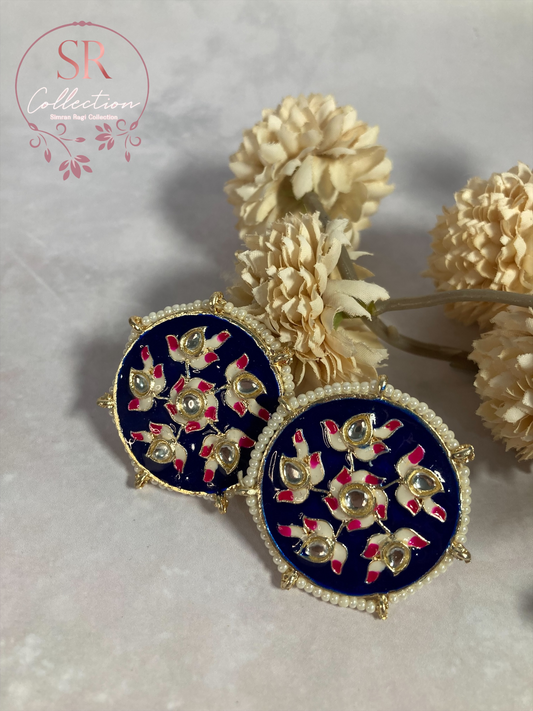 Alara Floral Kundan Stud Earrings (ST154) Royal Blue