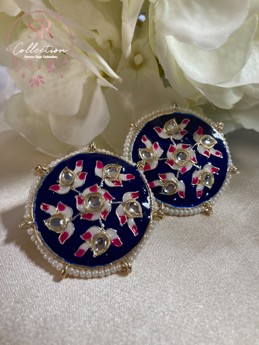 Alara Floral Kundan Stud Earrings (ST154) Royal Blue