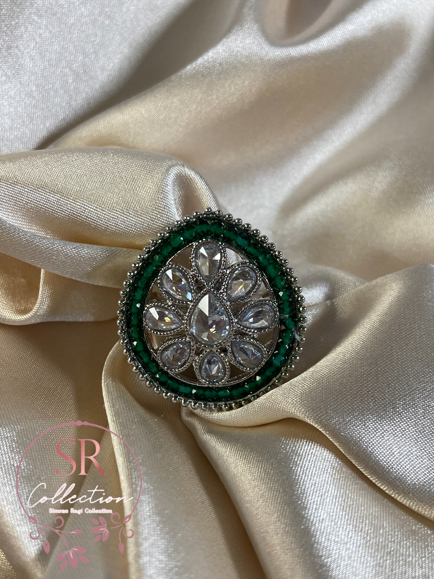 Ruhi Classic Pear Shaped Ring (ST003) Green