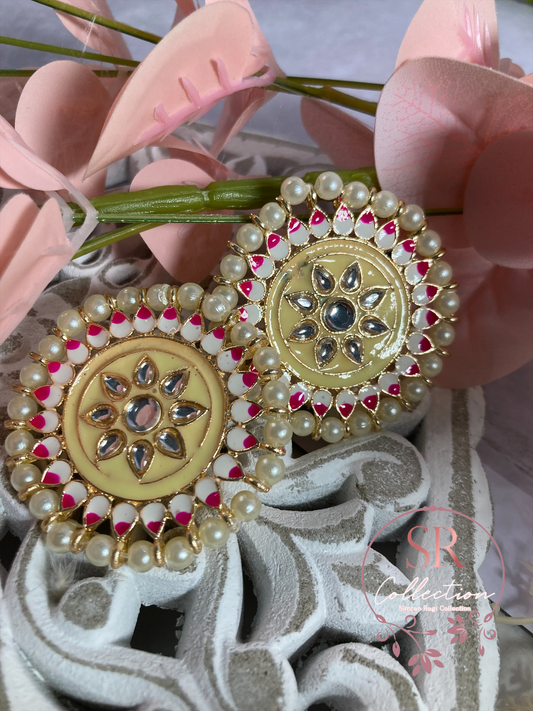 Mahi Oversized Kundan and Pearl Stud Earrings (ST155) Cream