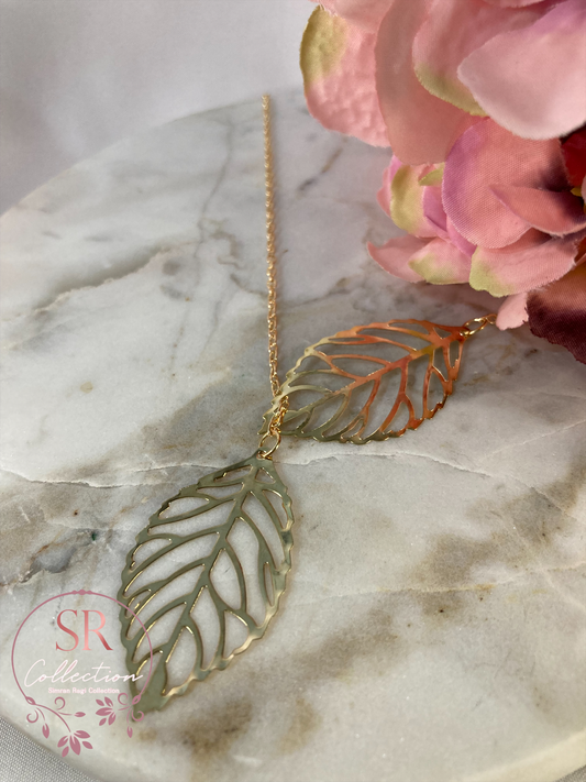 Double Hollow Leaf Necklace (ST234) Gold