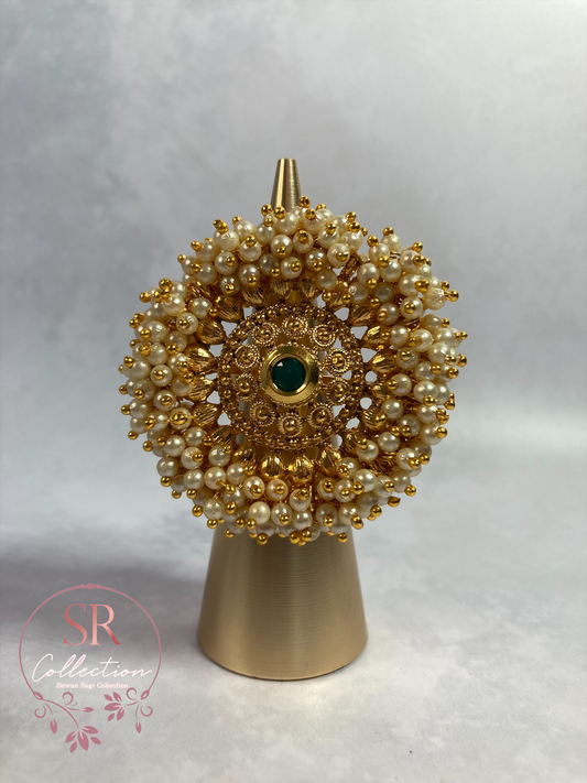 Fatima Gold Plated Pearl And Kundan Ring (ST174) Emerald