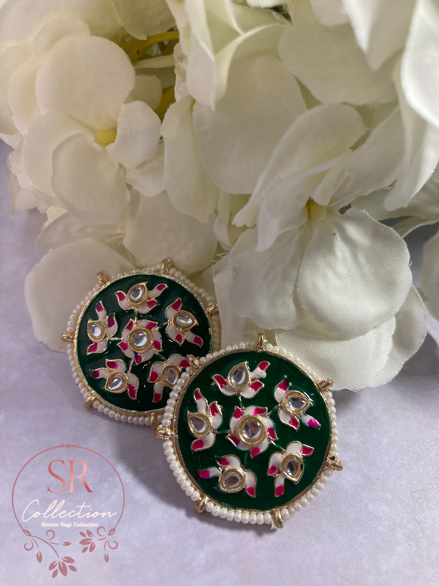 Alara Floral Kundan Stud Earrings (ST154) Emerald