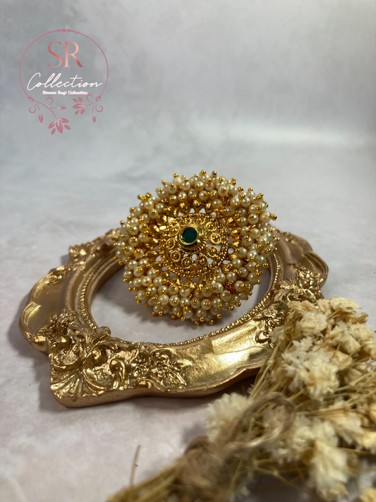 Fatima Gold Plated Pearl And Kundan Ring (ST174) Emerald