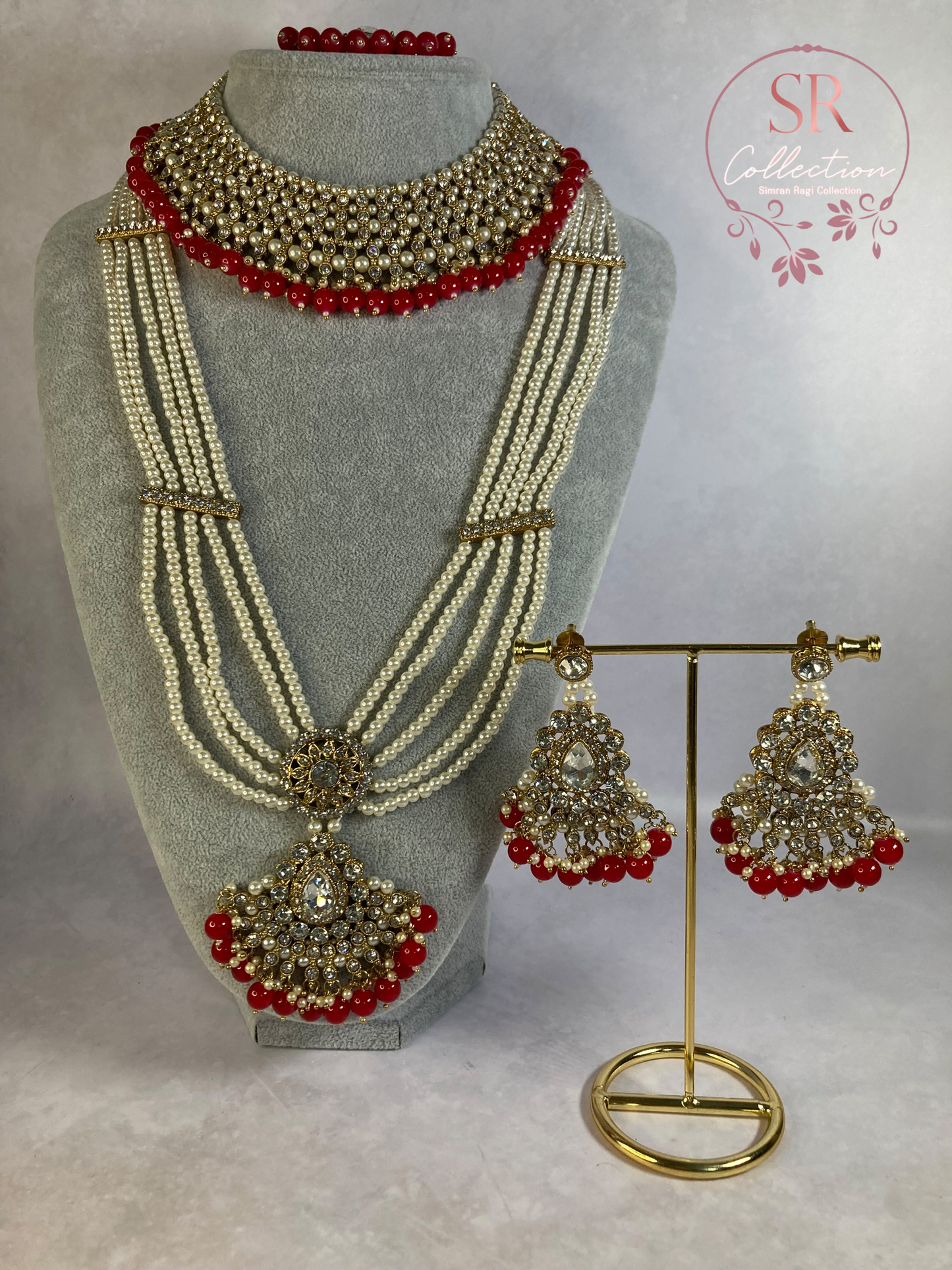 Naaz Gold Plated Meenakari And Pearl Set (ST176) Red