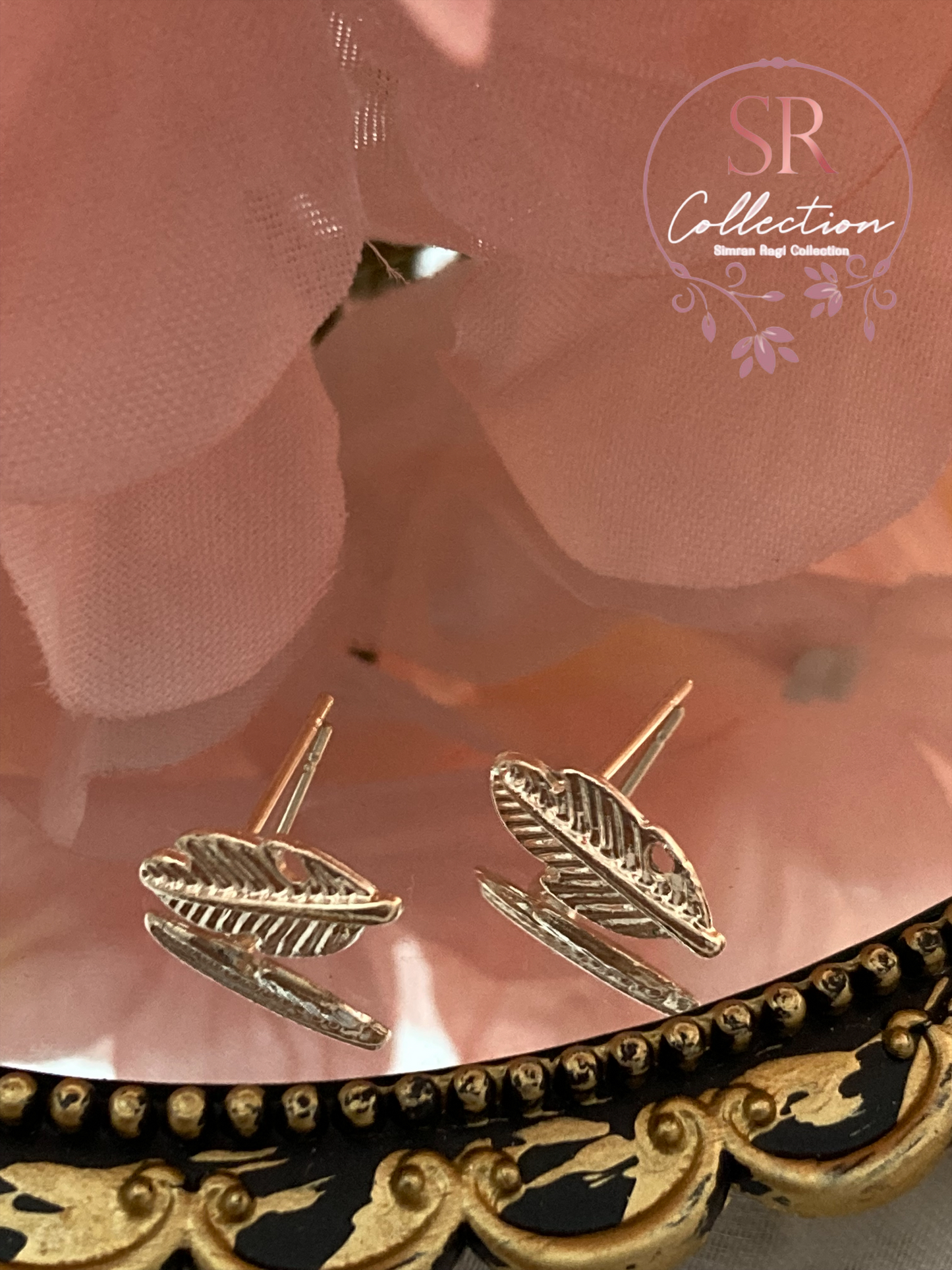 Leaf Shaped Earrings (ST214) Rose Gold