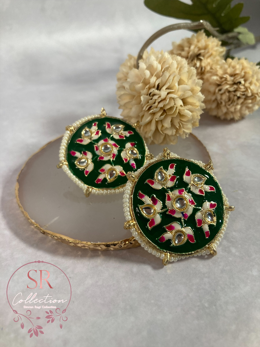 Alara Floral Kundan Stud Earrings (ST154) Emerald