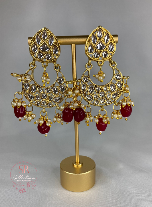 Rupi Kundan Beaded Long Necklace Set (ST100) Maroon