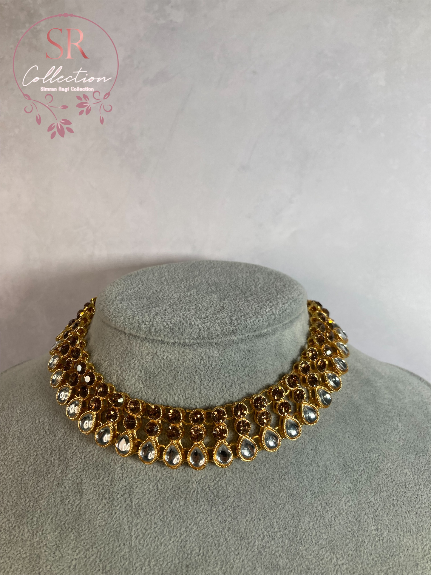 Shalina Gold Plated Kundan Choker Necklace Set (ST168) Antique And Silver
