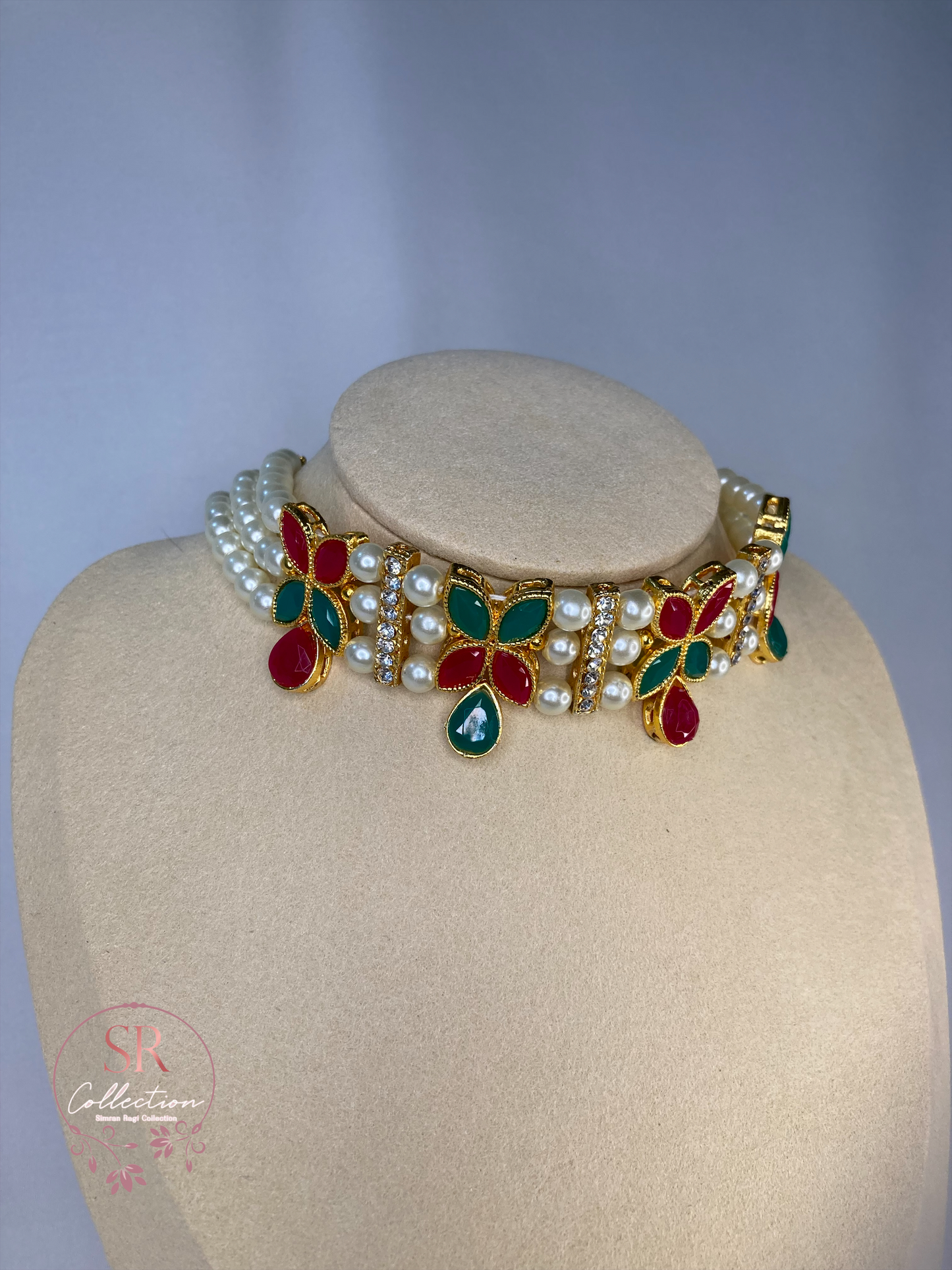 Nimrit Choker Set (ST095) (Emerald And Ruby)