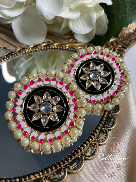 Mahi Oversized Kundan and Pearl Stud Earrings (ST155) Black