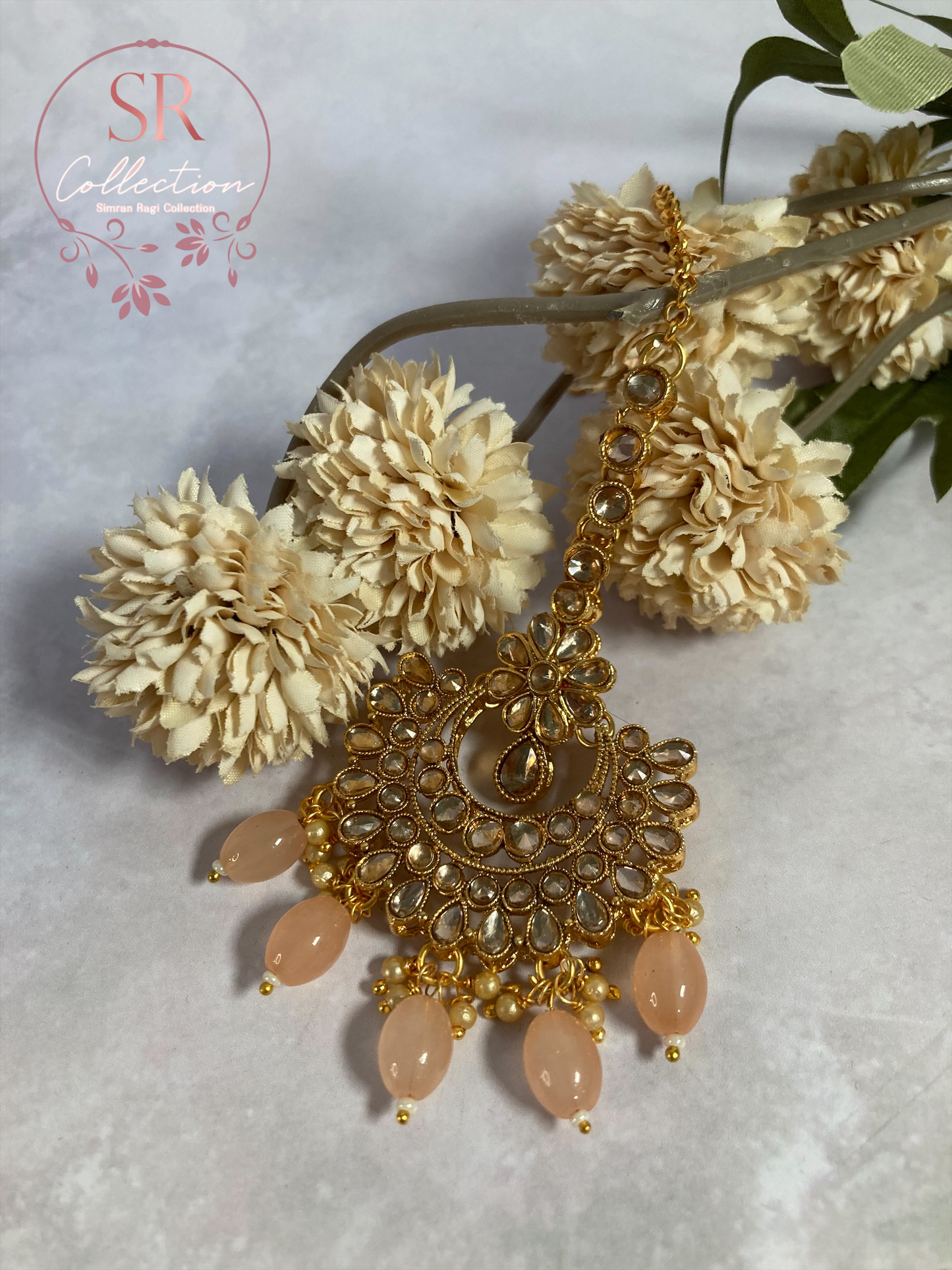 Amber Gold Plated Kundan Beaded Set (ST221) Antique Peach