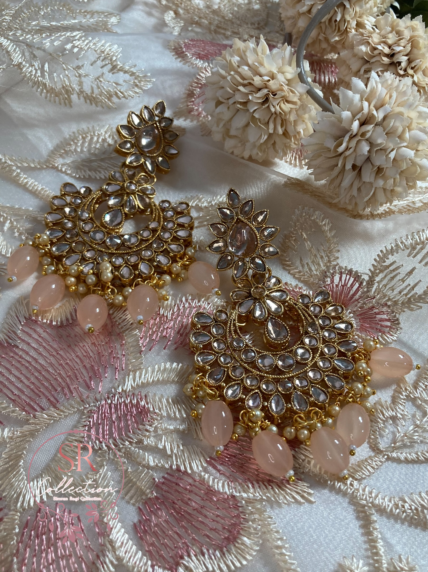 Amber Gold Plated Kundan Beaded Set (ST221) Antique Peach