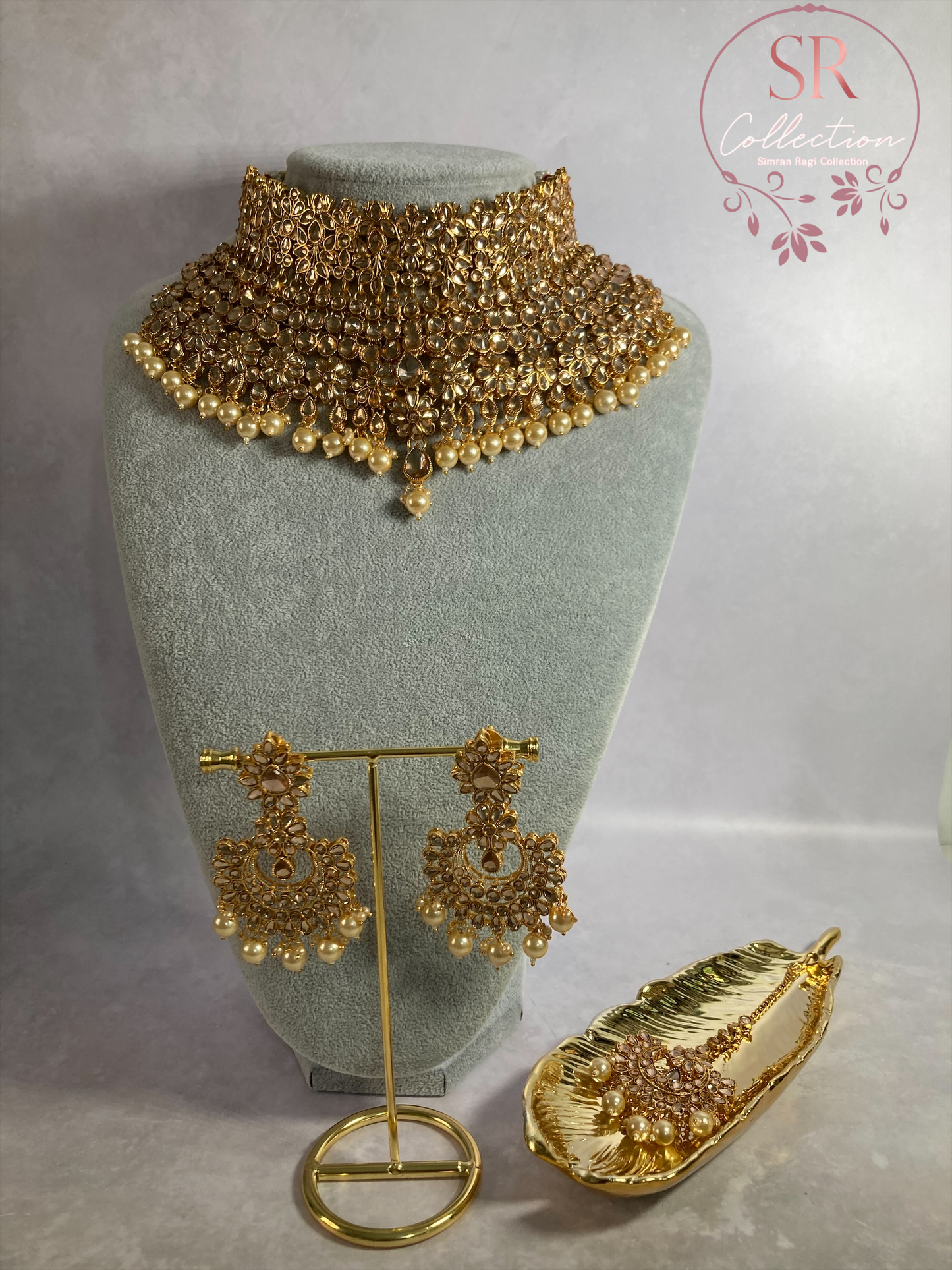 Amber Gold Plated Kundan Beaded Set (ST221) Antique White