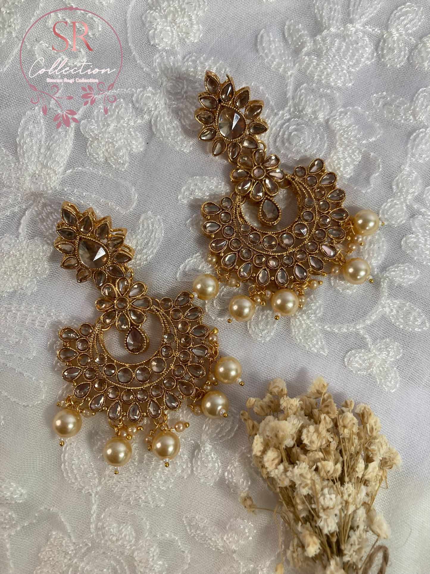 Amber Gold Plated Kundan Beaded Set (ST221) Antique White