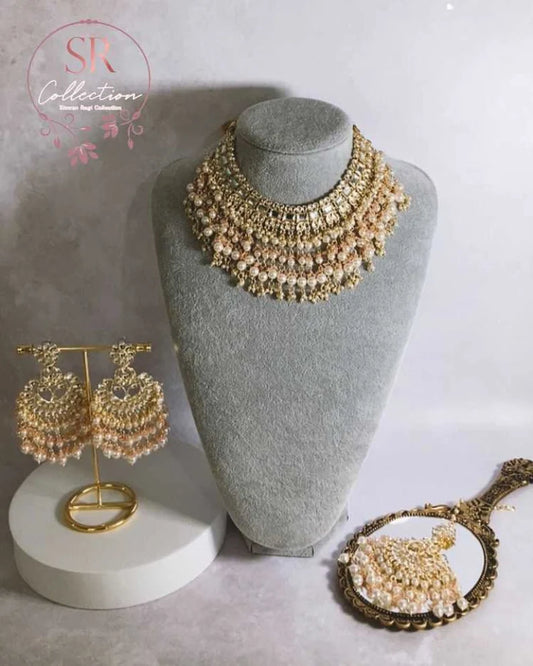 Ruha Gold Plated Kundan Set (ST220) Light Pink